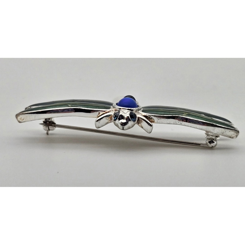 Monet Dragonfly Brooch Pin Green Blue Enamel Silver Tone Vintage Signed - Picture 4 of 10